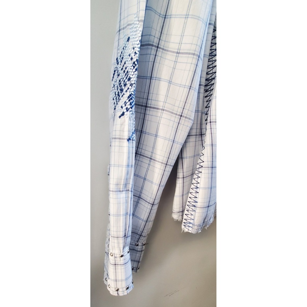 3J Workshop Johnny Was L Plaid Shirt Embroidery Rose Western Cowgirl Raw Hem L/S - Picture 12 of 16